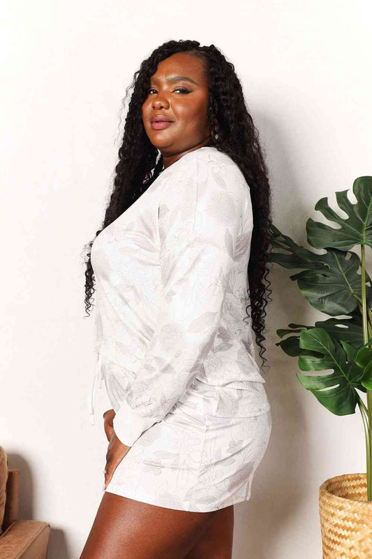 Double Take Floral Long Sleeve Top and Shorts Loungewear Set - Enfance-Heureuse