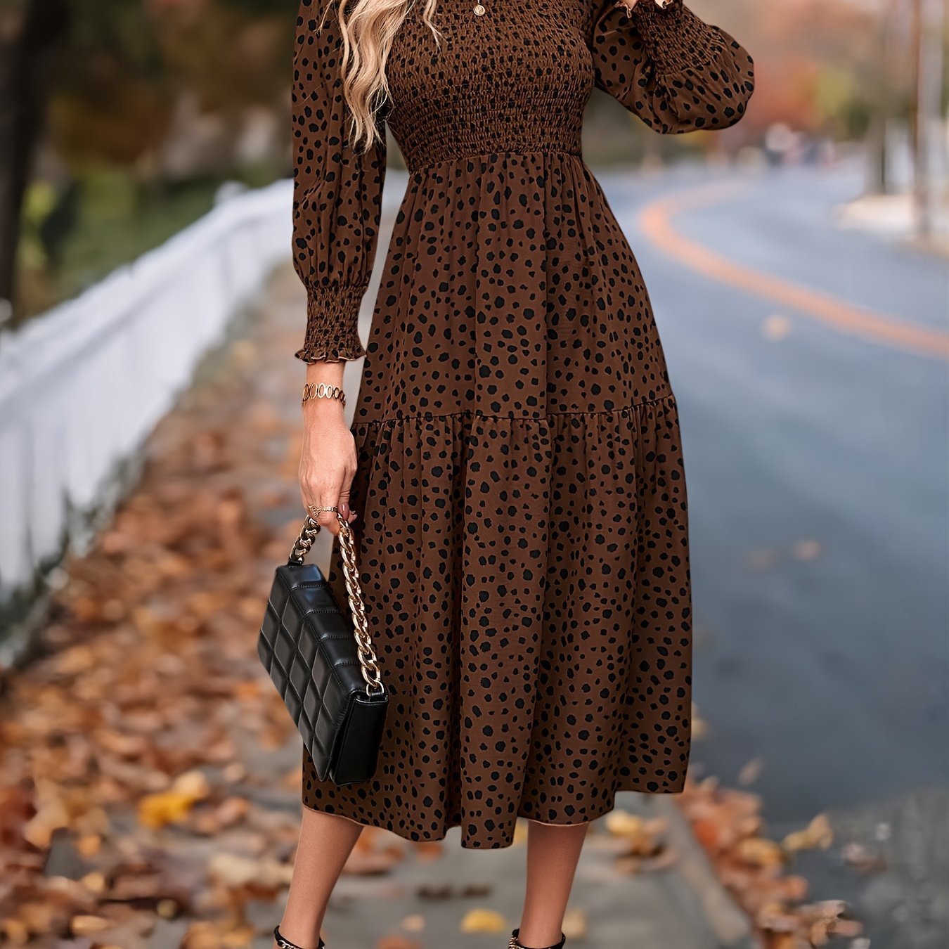 Women's Clothing Leopard Print Long Sleeve Dress - Enfance-Heureuse