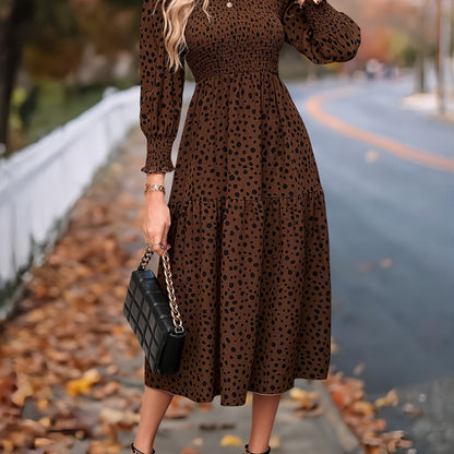 Women's Clothing Leopard Print Long Sleeve Dress - Enfance-Heureuse