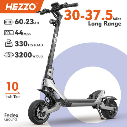 HEZZO F6 Electric Scooter 60V 1600W Dual Motors 10inch Off-road Folding Escooter 23AH Lithium Battery Long Range Full Suspension - Enfance-Heureuse