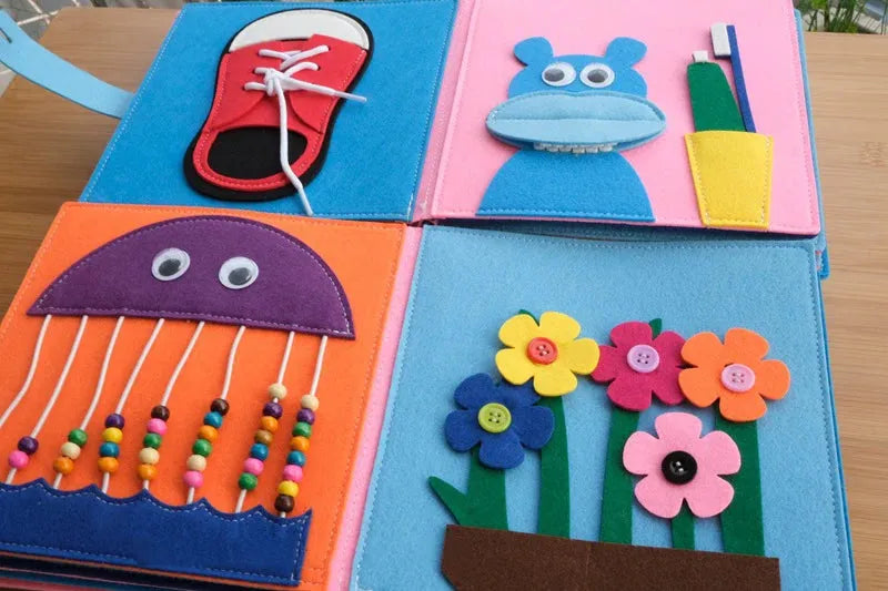 Montessori children Busy Board DIY Rainbow Cloth Book Education Toys Habits Knowledge Developing Basic self care skills training - Enfance-Heureuse