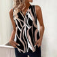 V-neck Sleeveless Shirt With Irregular Line Printed Top - Enfance-Heureuse