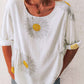 Mid-sleeved Chrysanthemum Cotton And Linen Printed T-shirt Women's Clothing - Enfance-Heureuse