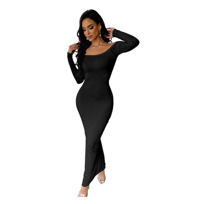 New Backless Long Sleeves Solid Color Dress - Enfance-Heureuse