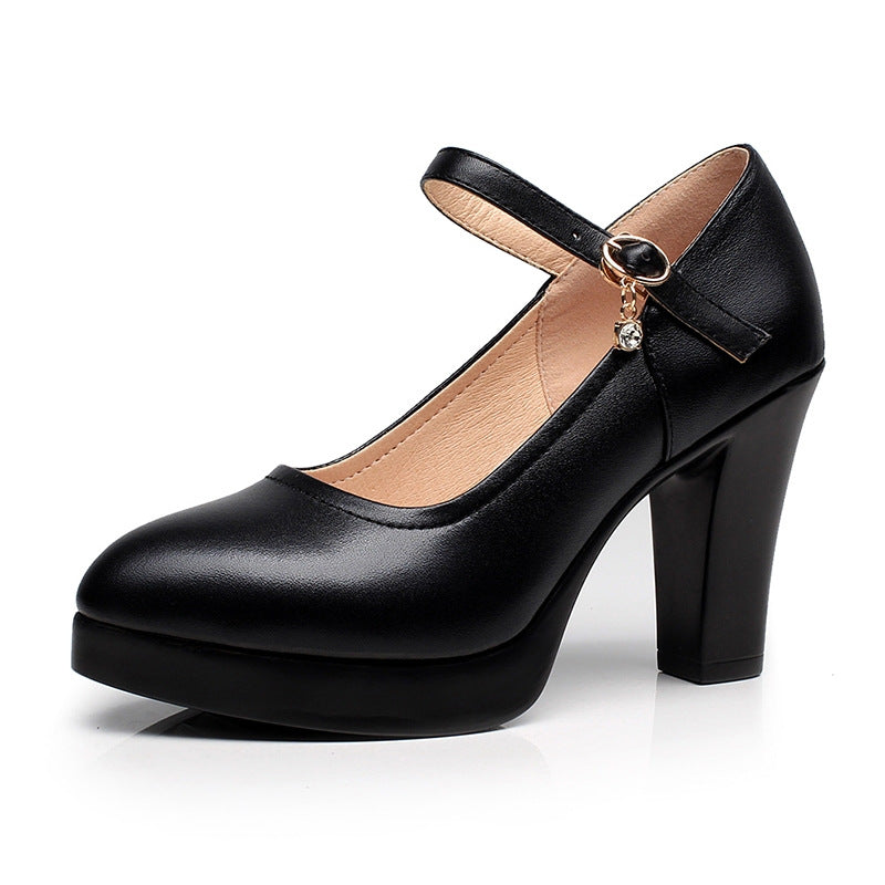 Women's Casual Round Head Chunky Heel Buckle High Heels - Enfance-Heureuse