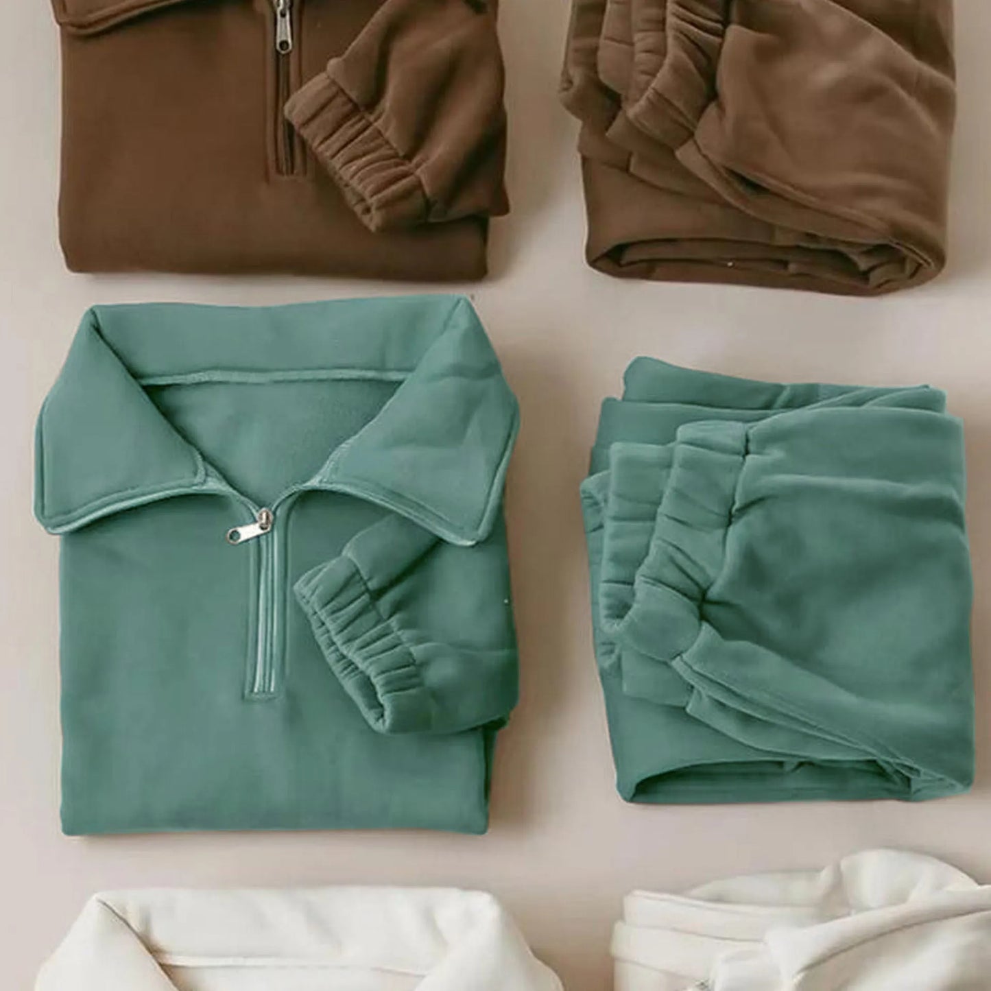 Turtleneck Half Zip Top Ankle Banded Pants Fleece Casual Suit - Enfance-Heureuse