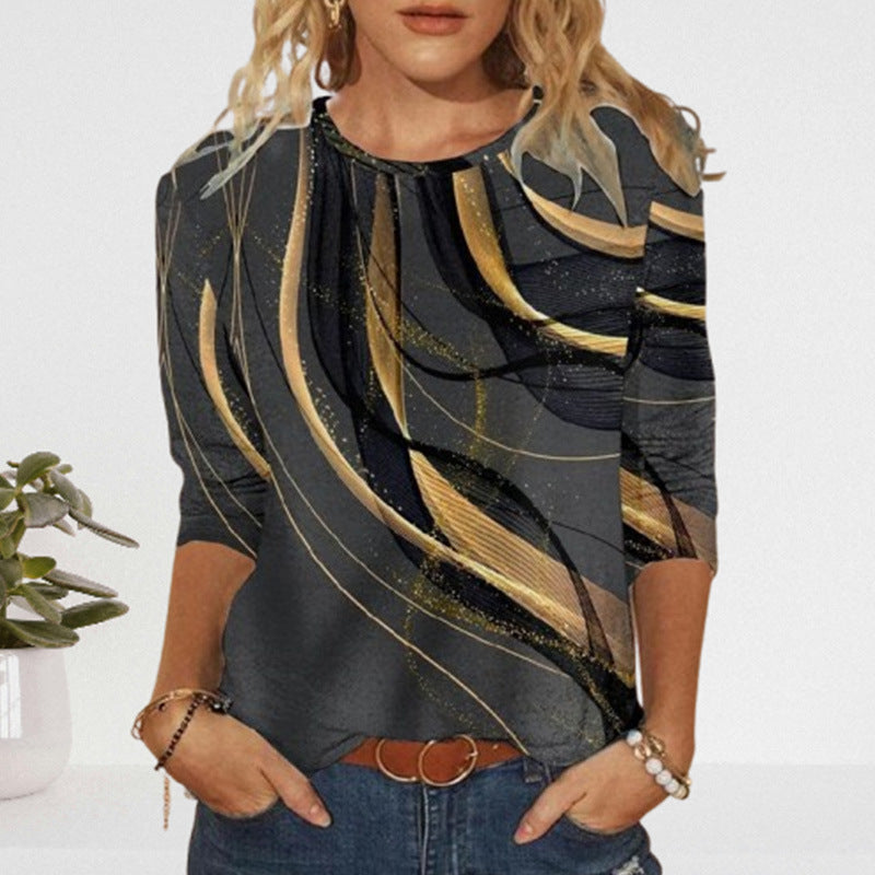Women's Round Neck Abstract Printed Loose Long Sleeves - Enfance-Heureuse