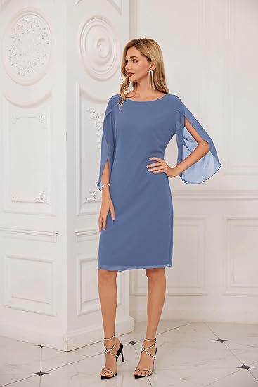 Irregular Sleeves Solid Color Chiffon Women Dress - Enfance-Heureuse