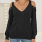 Woven Bottoming Shirt Deep V Off-the-shoulder Pullover Loose Sweater - Enfance-Heureuse