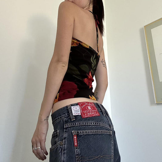 Personalized Stylish Print Slim Fit Halter Spaghetti Straps Vest Backless Hollow-out Top - Enfance-Heureuse