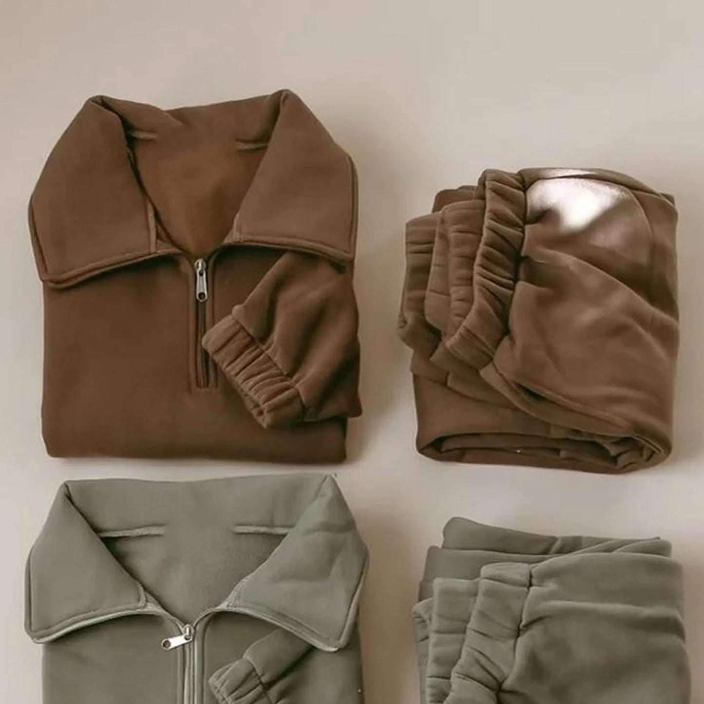 Turtleneck Half Zip Top Ankle Banded Pants Fleece Casual Suit - Enfance-Heureuse