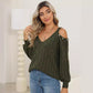 Woven Bottoming Shirt Deep V Off-the-shoulder Pullover Loose Sweater - Enfance-Heureuse