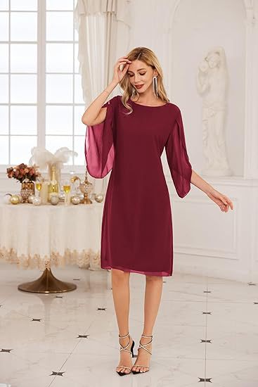 Irregular Sleeves Solid Color Chiffon Women Dress - Enfance-Heureuse