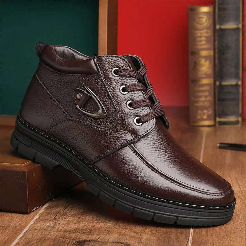 Middle-aged And Elderly Men's Winter Warm Fleece-lined Thick Old Men's Leather Shoes - Enfance-Heureuse