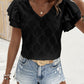 Casual Solid Color Double-layer Ruffle Sleeve V-neck Hollow Top - Enfance-Heureuse