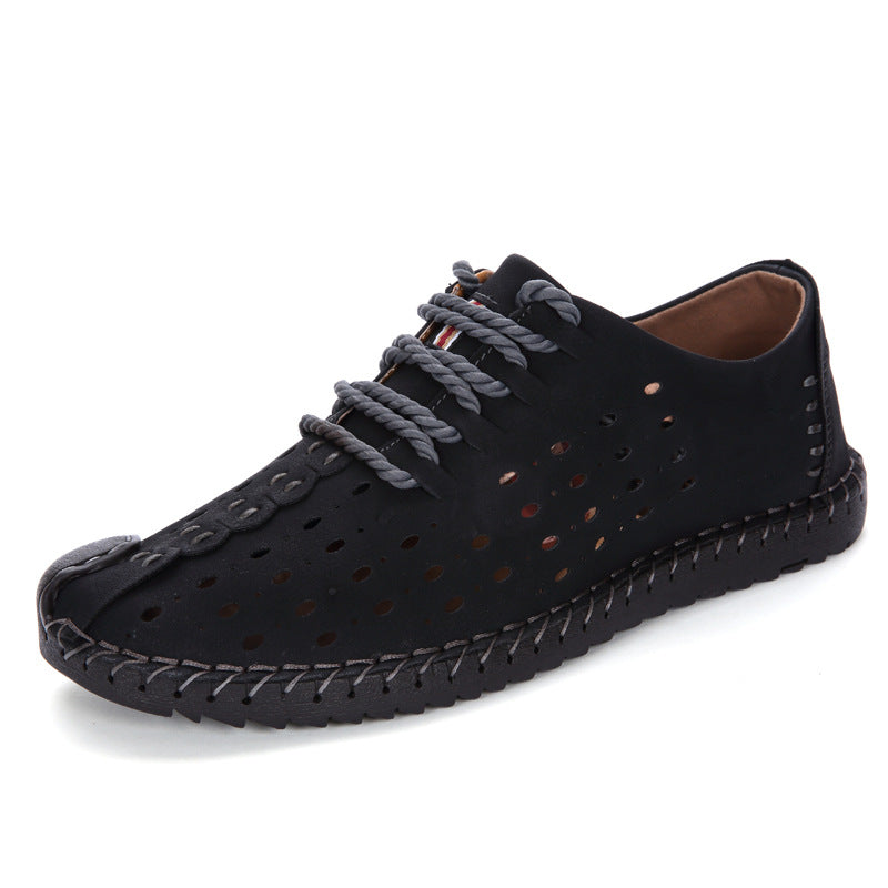 Breathable Hollow Men's Shoes Hand Stitching Gommino - Enfance-Heureuse