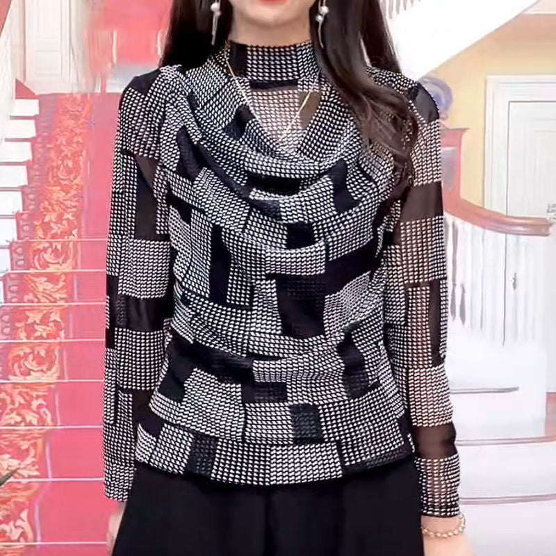 Undershirt Women's Half-high Collar Long Sleeves Shirt Fashionable Hiding Fat Stretch Shirt - Enfance-Heureuse