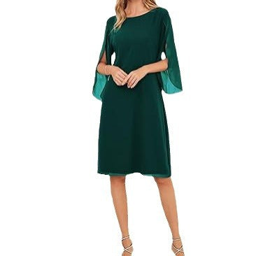 Irregular Sleeves Solid Color Chiffon Women Dress - Enfance-Heureuse