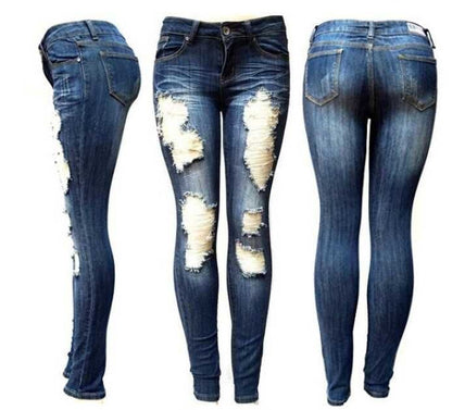 European And American Style Women Ripped Slimming Jeans - Enfance-Heureuse