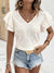 Casual Solid Color Double-layer Ruffle Sleeve V-neck Hollow Top