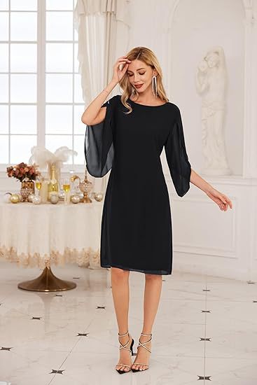 Irregular Sleeves Solid Color Chiffon Women Dress - Enfance-Heureuse