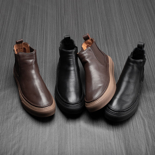 Fleece British Style High-top Leather Shoes Male - Enfance-Heureuse