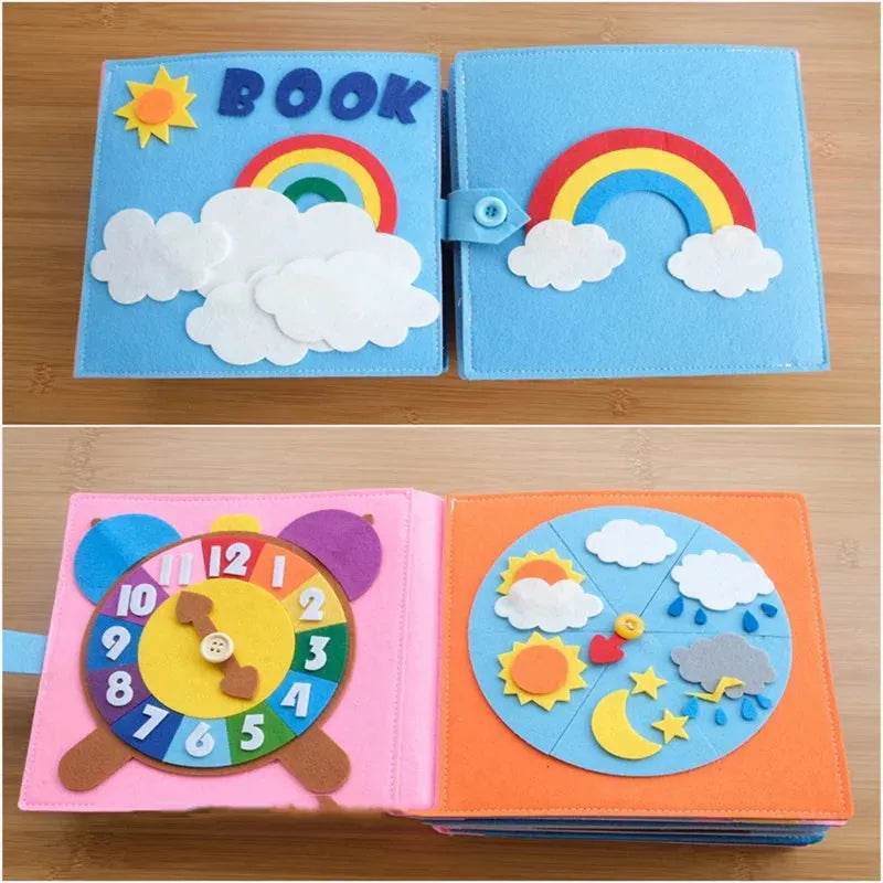 Montessori children Busy Board DIY Rainbow Cloth Book Education Toys Habits Knowledge Developing Basic self care skills training - Enfance-Heureuse