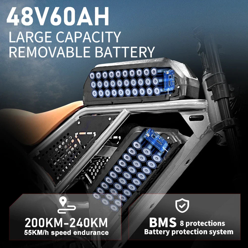 Vélo électrique tout-terrain DEEPOWER S7 pour adultes, moteur 1000 W, VTT électrique avec batterie LG 48 V 60 Ah, style moto tout-terrain