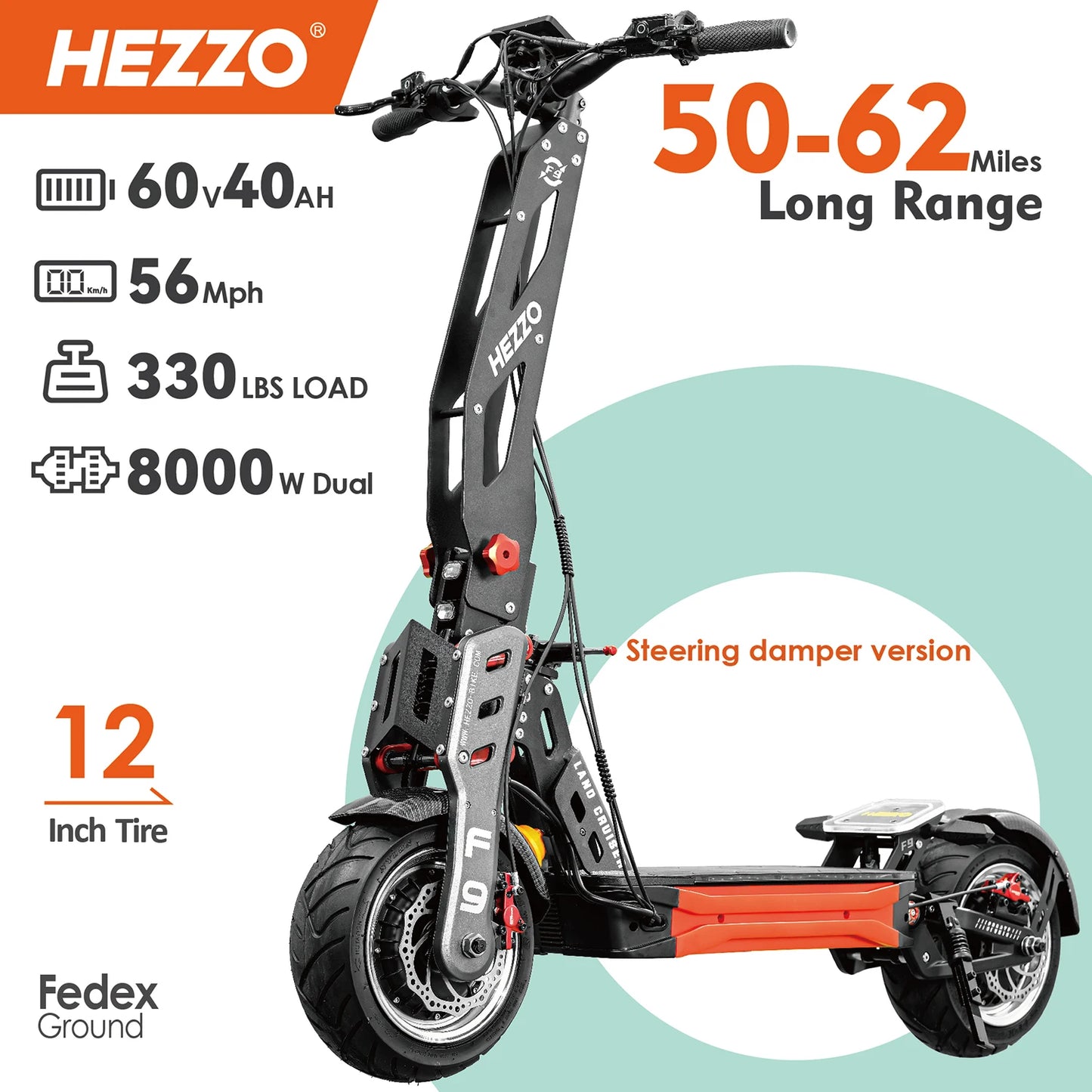 HEZZO F9 Foldable Electric Scooter for Adults 60v 8000w Dual Motors Powerful 60MPH EScooter Fat Tire 40Ah NFC Off Road Scooter - Enfance-Heureuse