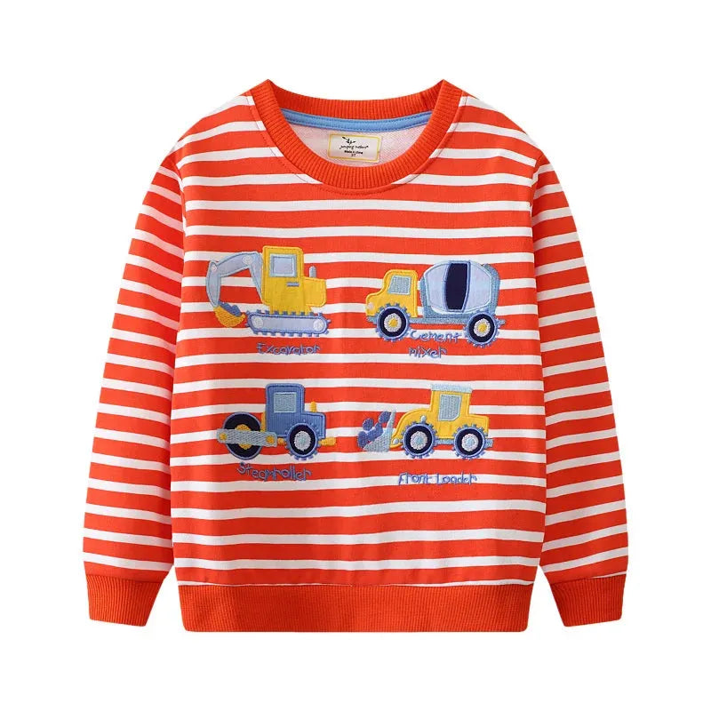 Jumping Meters 2-7T New Arrival Cartoon Cars Embroidery Autumn Boys Sweatshirts Long Sleeve Baby Clothes Hot Selling Kids Shirts - Enfance-Heureuse