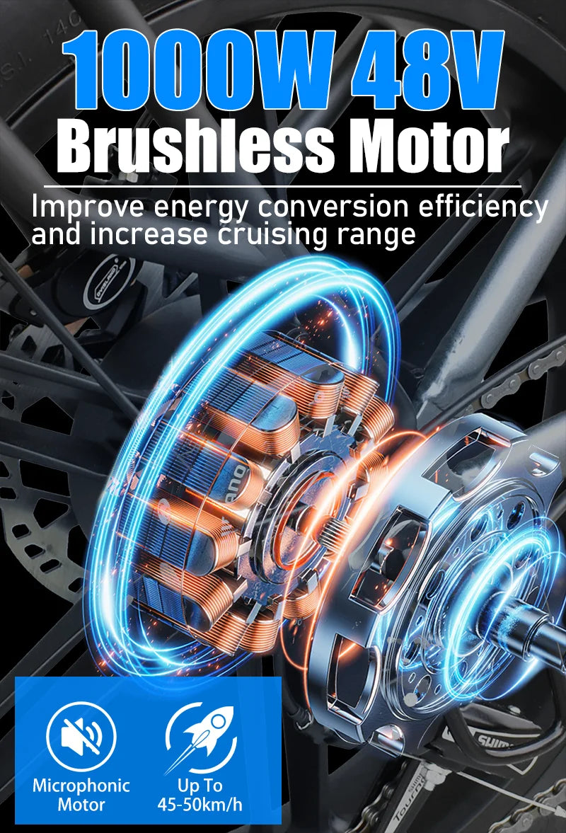 Vélo électrique tout-terrain DEEPOWER S7 pour adultes, moteur 1000 W, VTT électrique avec batterie LG 48 V 60 Ah, style moto tout-terrain