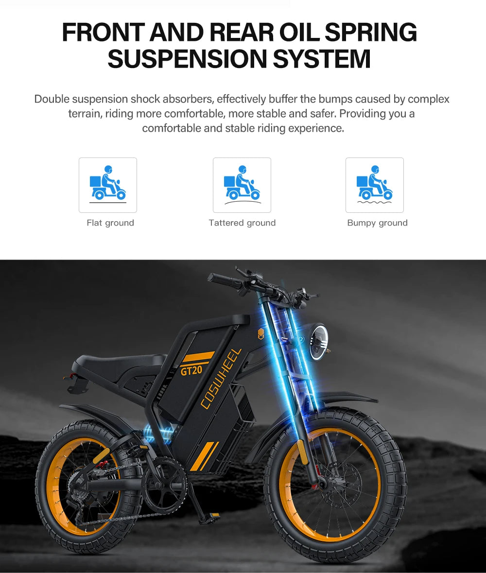 Coswheel Ebike GT20 Adult Electric Motorcycle Mountain Bikes 20Inch 48V Electric bike Fatbike Adult Motorcycles Drit bike - Enfance-Heureuse