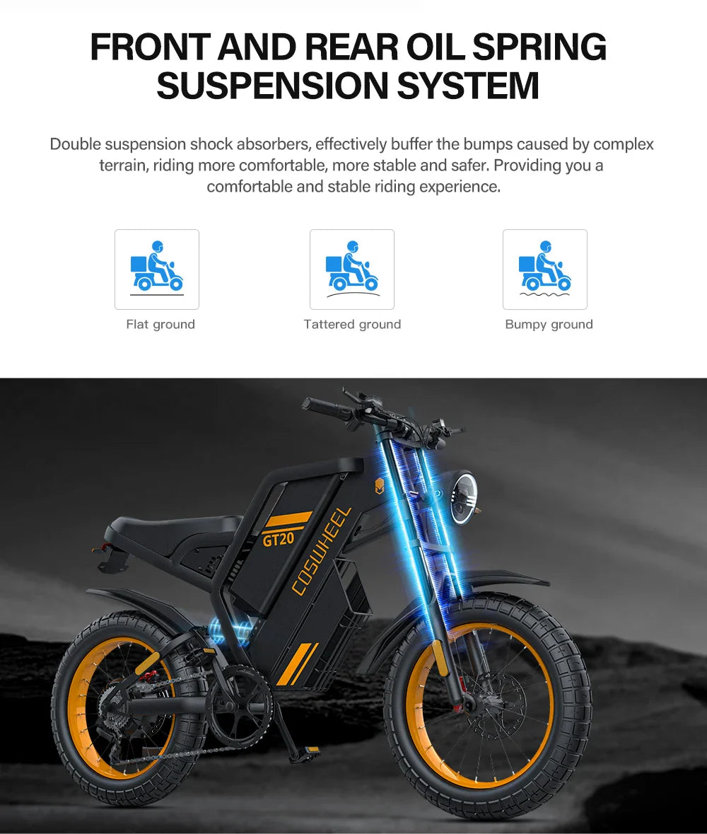 Coswheel Ebike GT20 Vélo électrique pour adulte VTT 20 pouces 48 V Vélo électrique Fatbike Motos pour adultes Drit bike