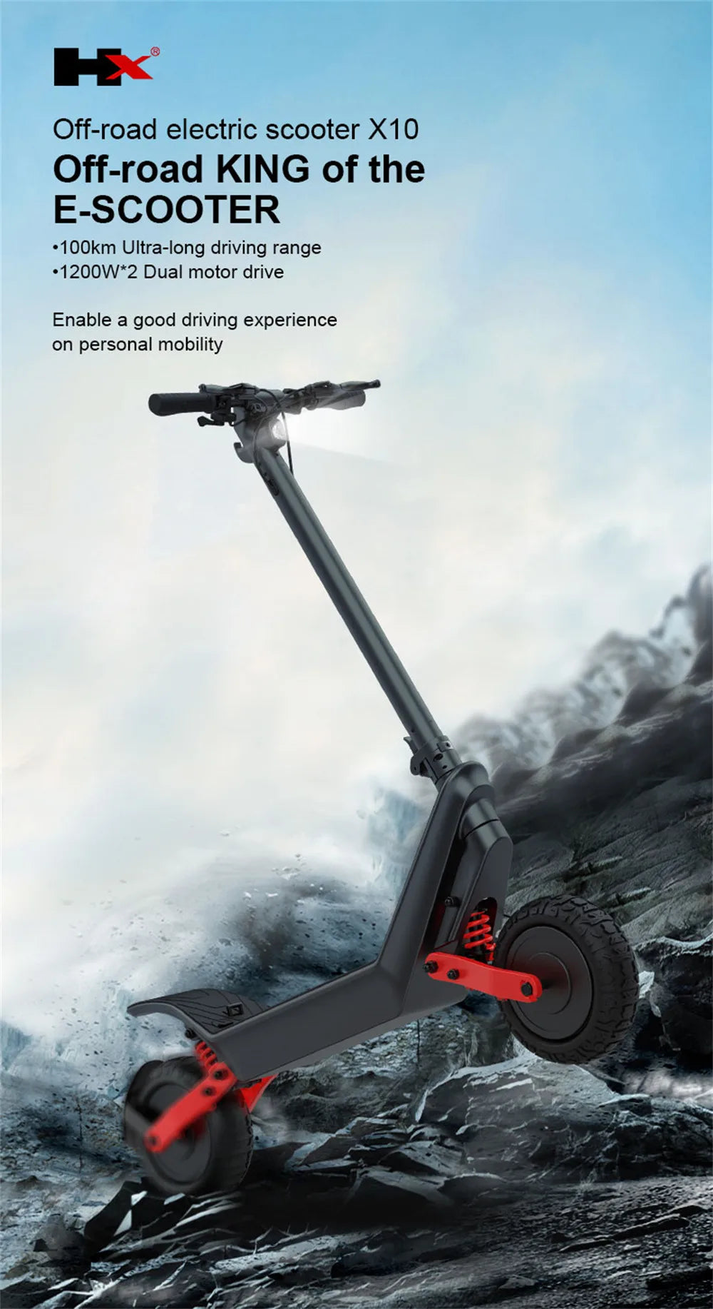 HX X10 18.2AH Electric Scooter 2000W 50KM/H Foldable Electric Kick E Scooter Dual Motors 11 Inch Escooter for Adults - Enfance-Heureuse