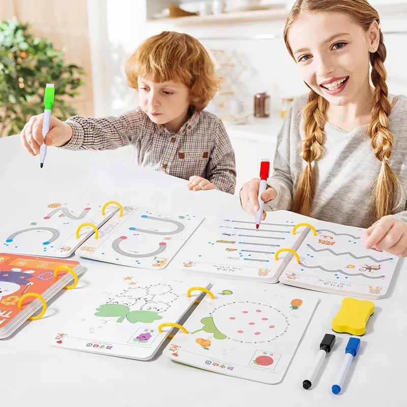 Kids Pen Control Training Book with Pen Reuse Montessori Drawing Children Erasable Painting Book Early Education Book Pen - Enfance-Heureuse