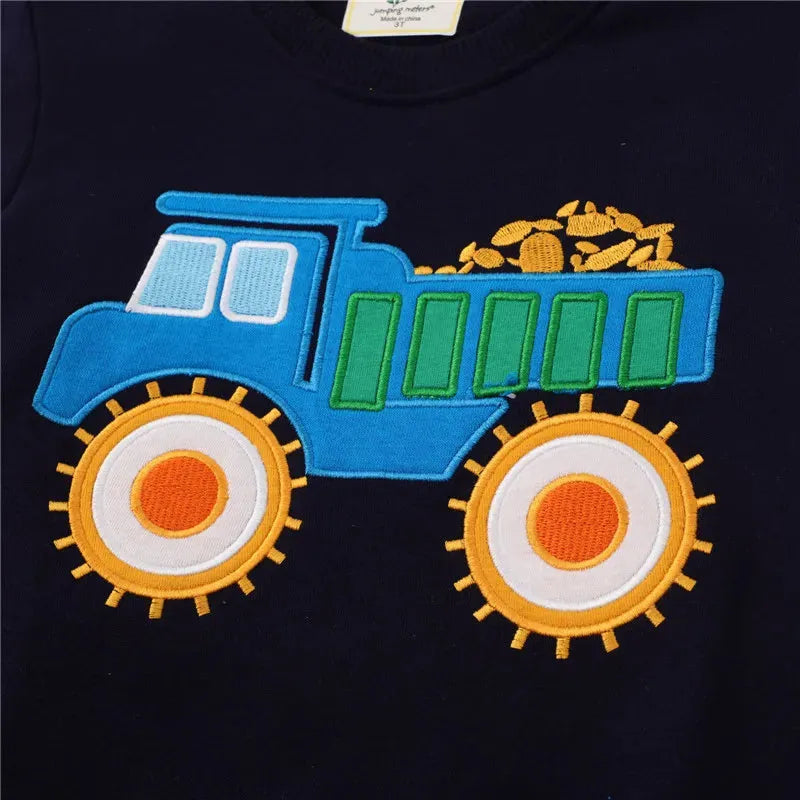 Jumping Meters 2-7T New Arrival Cartoon Cars Embroidery Autumn Boys Sweatshirts Long Sleeve Baby Clothes Hot Selling Kids Shirts - Enfance-Heureuse
