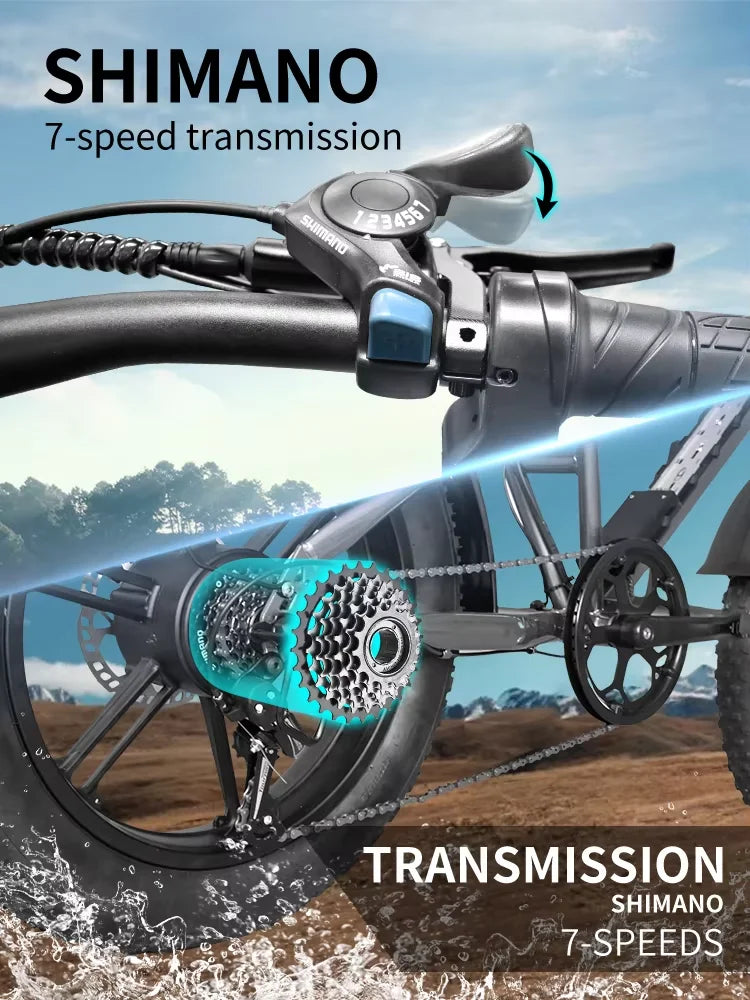 Vélo électrique tout-terrain DEEPOWER S7 pour adultes, moteur 1000 W, VTT électrique avec batterie LG 48 V 60 Ah, style moto tout-terrain