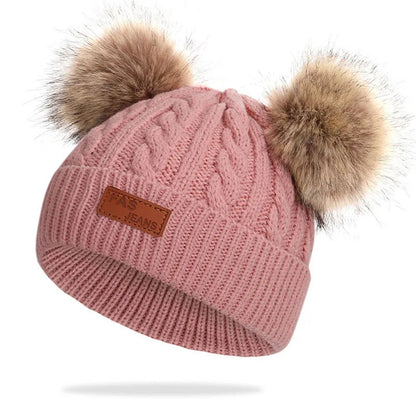 Cute Double Wool Pompom Baby Hat Children Cap Warm Autumn Winter Hats For Kids Boys Girls Knitted Warmer Beanie Caps Bonnet - Enfance-Heureuse