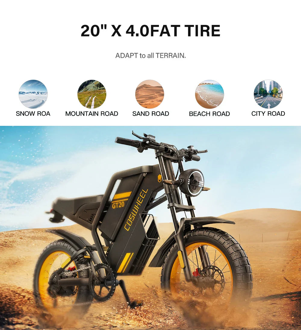 Coswheel Ebike GT20 Vélo électrique pour adulte VTT 20 pouces 48 V Vélo électrique Fatbike Motos pour adultes Drit bike