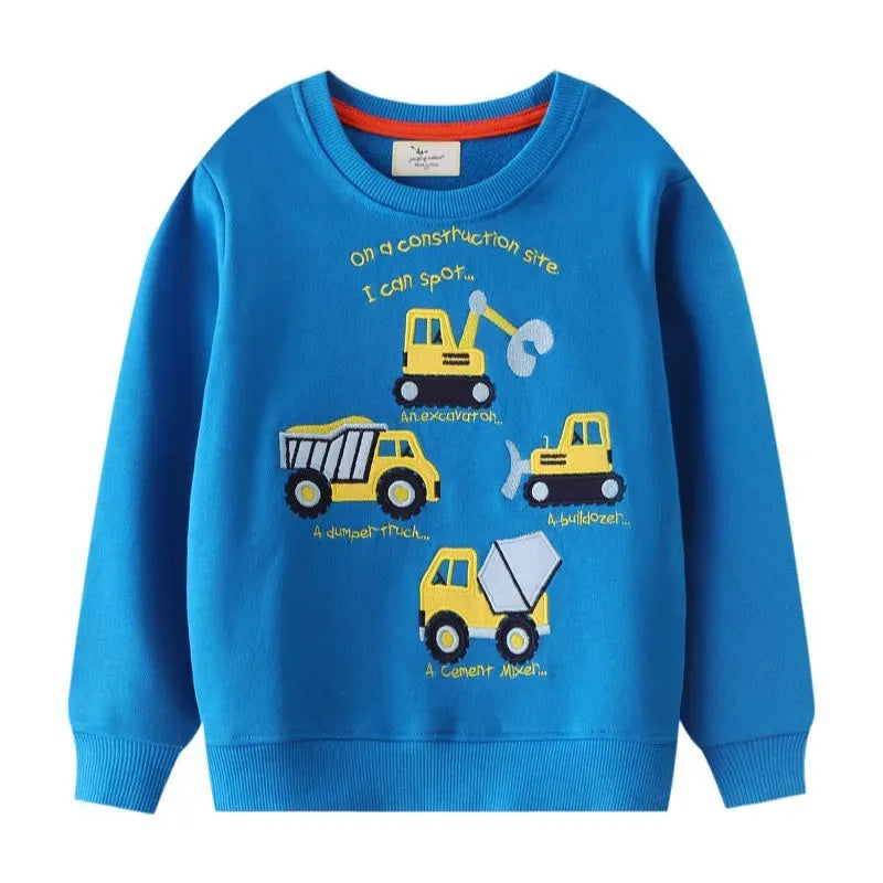 Jumping Meters 2-7T New Arrival Cartoon Cars Embroidery Autumn Boys Sweatshirts Long Sleeve Baby Clothes Hot Selling Kids Shirts - Enfance-Heureuse