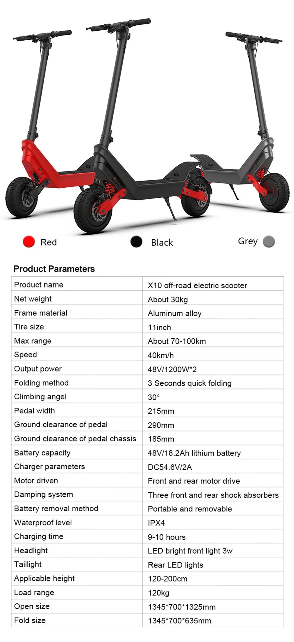 HX X10 18.2AH Electric Scooter 2000W 50KM/H Foldable Electric Kick E Scooter Dual Motors 11 Inch Escooter for Adults - Enfance-Heureuse