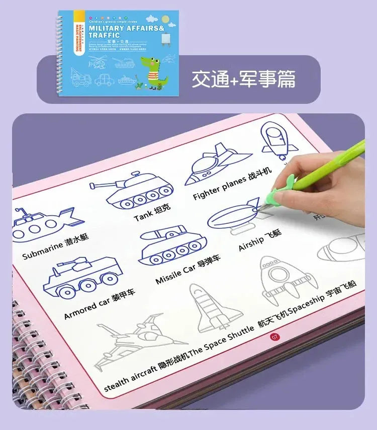 Magic Book Curious Copybook Children Drawing Books 3D Groove Reusable Educational Montessori Games for Writing Practice Book - Enfance-Heureuse