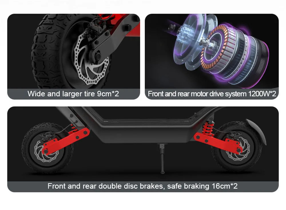 HX X10 18.2AH Electric Scooter 2000W 50KM/H Foldable Electric Kick E Scooter Dual Motors 11 Inch Escooter for Adults - Enfance-Heureuse