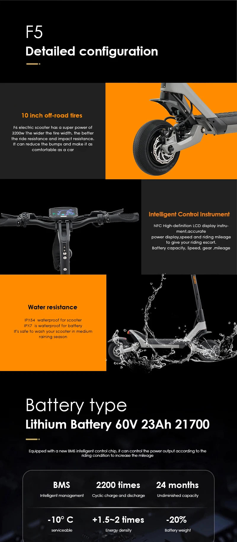 HEZZO F6 Electric Scooter 60V 1600W Dual Motors 10inch Off-road Folding Escooter 23AH Lithium Battery Long Range Full Suspension - Enfance-Heureuse