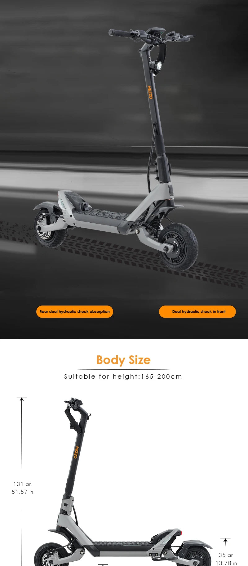 HEZZO F6 Electric Scooter 60V 1600W Dual Motors 10inch Off-road Folding Escooter 23AH Lithium Battery Long Range Full Suspension - Enfance-Heureuse