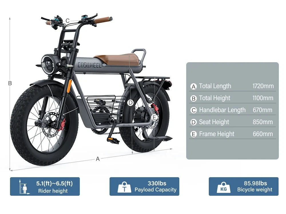 Coswheel Electric Bike CT20 1500W Motorcycle 20Inch Fatbike Ebike Mountain bike 48V 25AH Bikes Adult Electric Bicycle Motocycles - Enfance-Heureuse