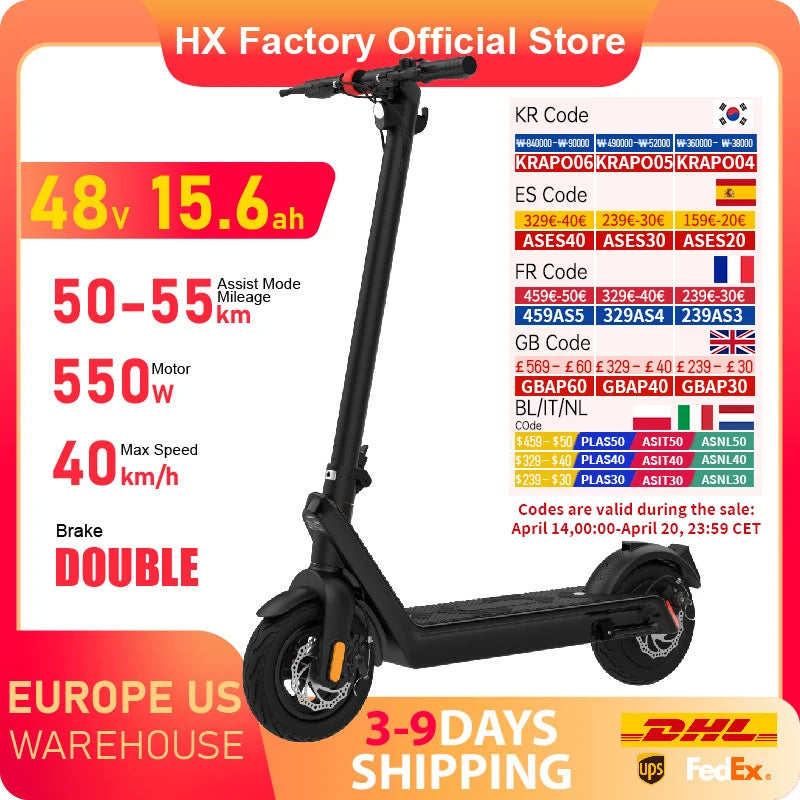 HX X9 Adult Electric Scooter 15.6AH 550W 48V 40KM/H Foldable Electric Kick Scooter 10 Inch E Scooter Electric Skateboard - Enfance-Heureuse