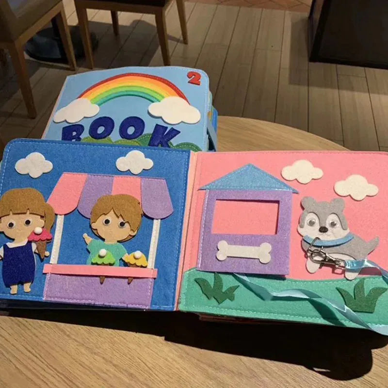 Montessori children Busy Board DIY Rainbow Cloth Book Education Toys Habits Knowledge Developing Basic self care skills training - Enfance-Heureuse