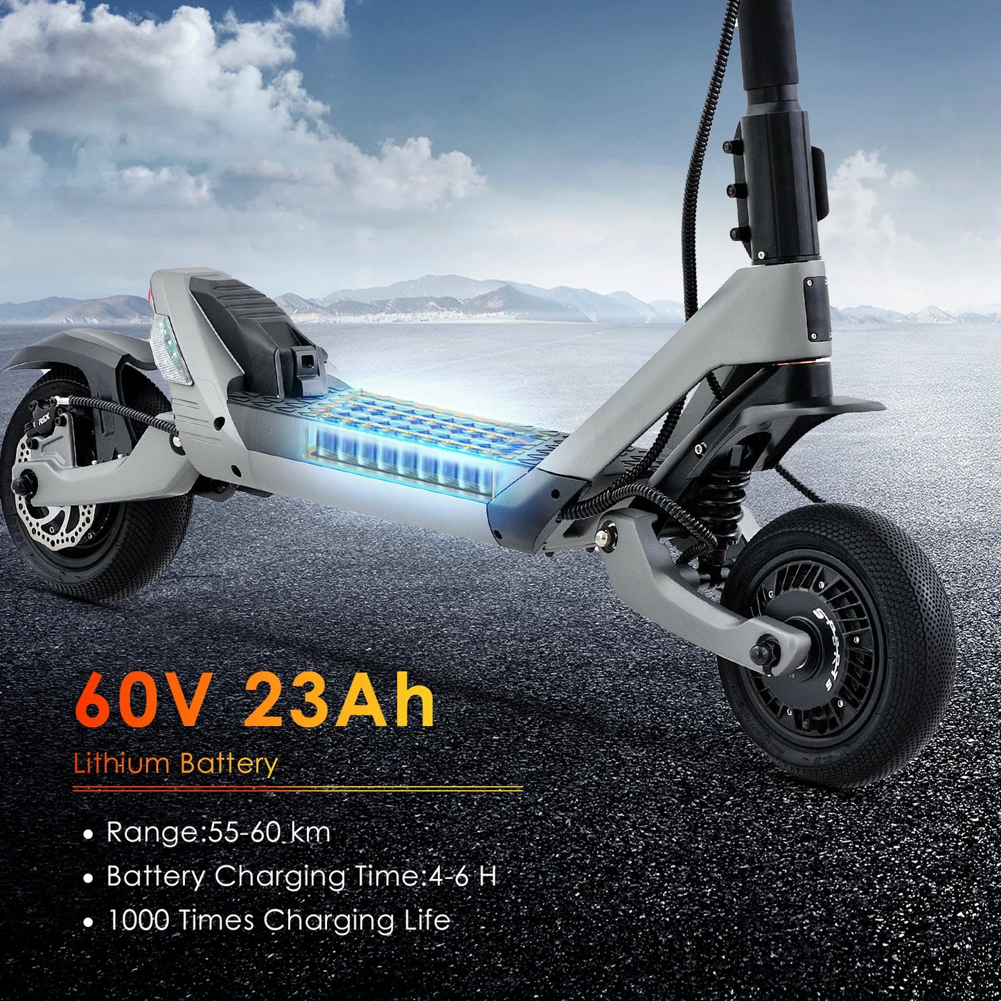 HEZZO F6 Electric Scooter 60V 1600W Dual Motors 10inch Off-road Folding Escooter 23AH Lithium Battery Long Range Full Suspension - Enfance-Heureuse