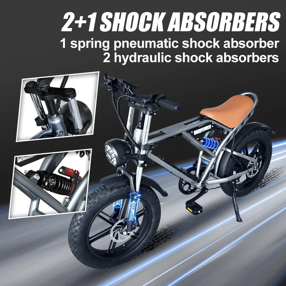 Vélo électrique DEEPOWER S7Pro pour adultes, 48 ​​V, 60 Ah, double batterie, pneus larges 20'' x 4.0, VTT électrique, 2000 W